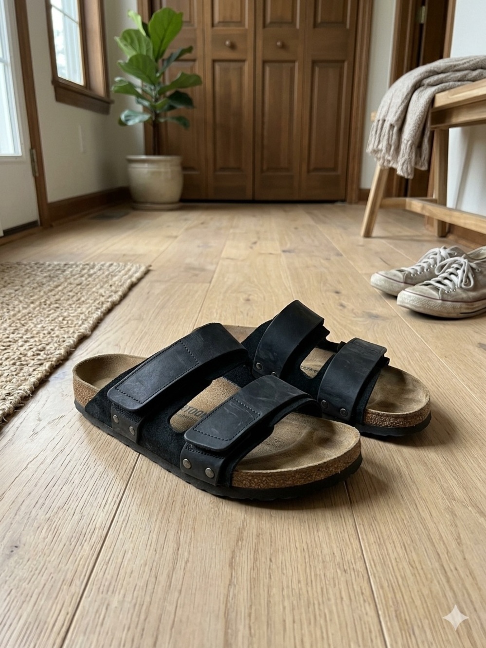 Birkenstock Black Two-Strap Slide Sandals